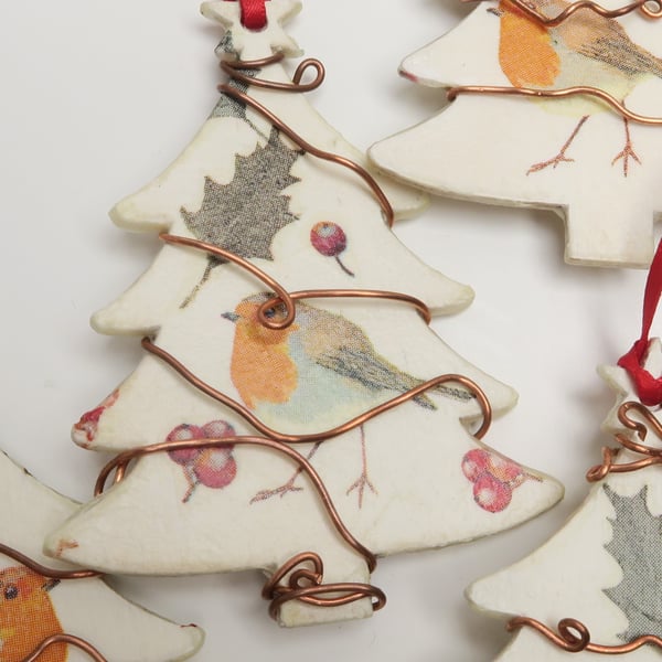 Handmade Decoupaged Robin Tree Decoration