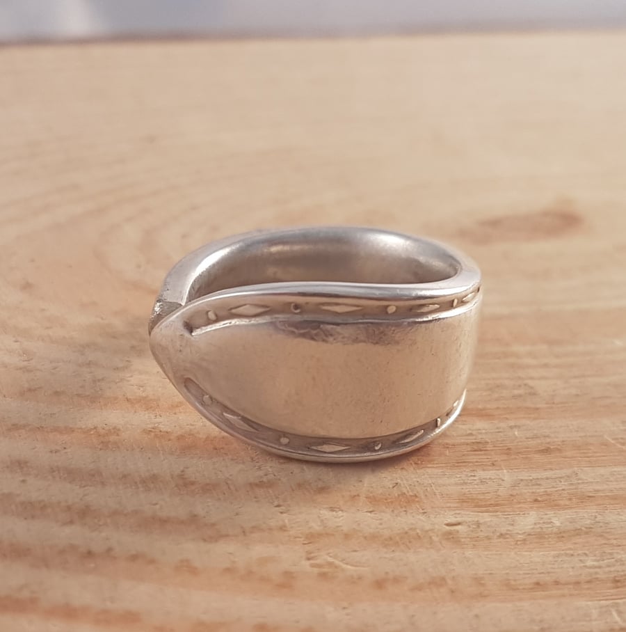Upcycled Silver Plated Morse Spoon Handle Ring SPR081808