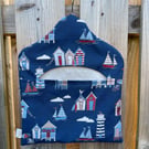 Lined Coastal Design Peg Bag with Wooden Hanger