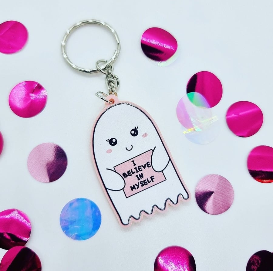 Cute Ghost Acrylic Keyring - Folksy