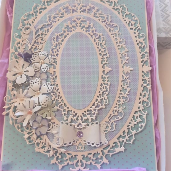 A5,  3d luxury hand crafted greeting card, blues