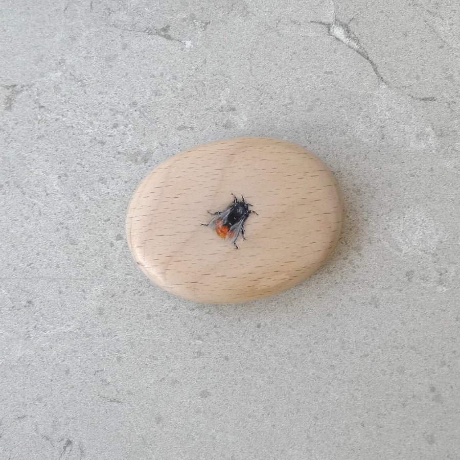 Bee Painted Wooden Pebble 'Red Tailed Bumblebee'