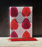Handmade A5 Journal, 1950s Red and Orange Leaf Design Vintage Barkcloth Fabric - Image 1