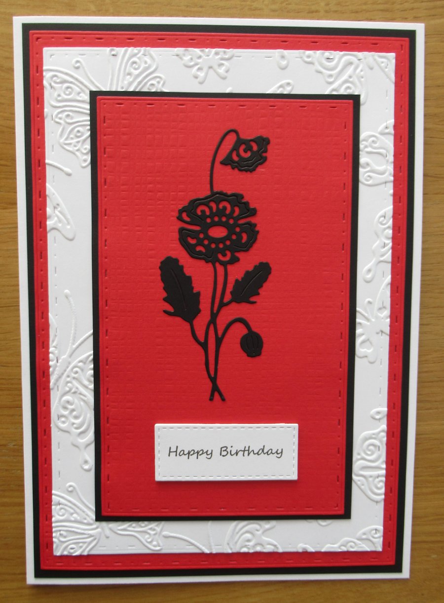 Poppy Silhouette - A5 Birthday Card - Red