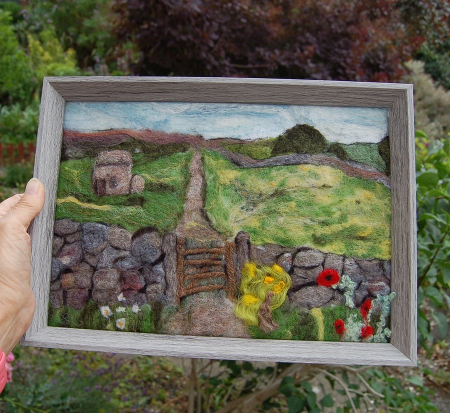 Needle felted picture - Yorkshire dales Landscape.  Textile art landscape