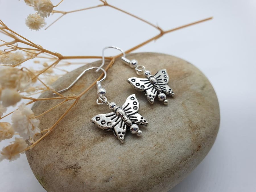  silver Butterfly earrings Handmade silver plated earrings with beautiful charms