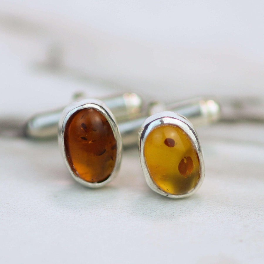 Amber sterling silver cuff- links - gemstone cufflinks - mens cuff links