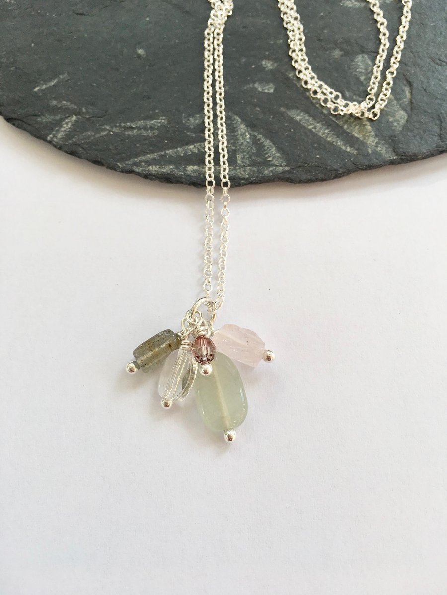 Semi-precious gemstone charm cluster pendant