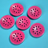 Wooden Pierced Flower Buttons Raspberry Hot Pink 6pk Button 18mm (P4)