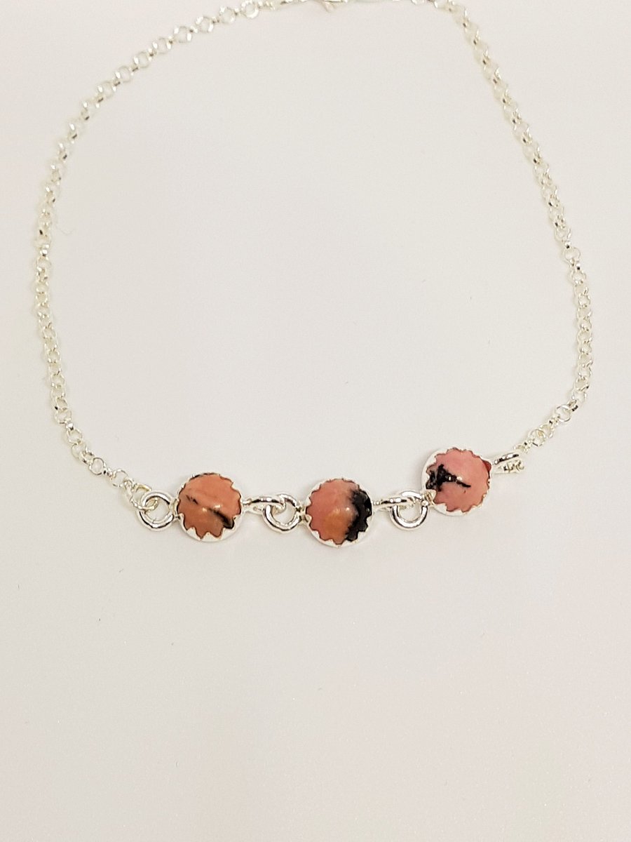 Rhodonite Bracelet, Rhodonite Gemstone, Rhodonite Sterling Silver, Sterling Silv