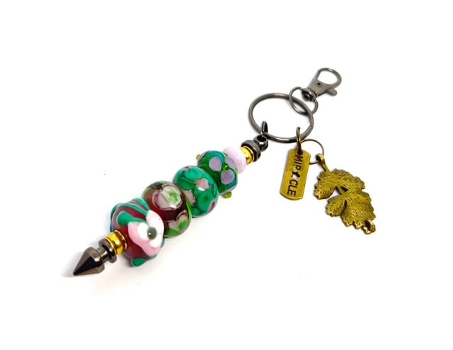 Handmade Floral Garden Lampwork Glass Bead Bag Charm  Pretty Unique Gift 
