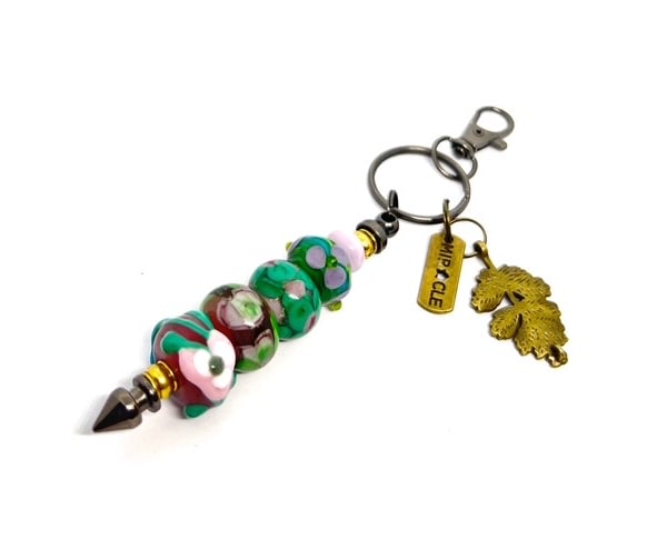 Handmade Floral Garden Lampwork Glass Bead Bag Charm  Pretty Unique Gift 