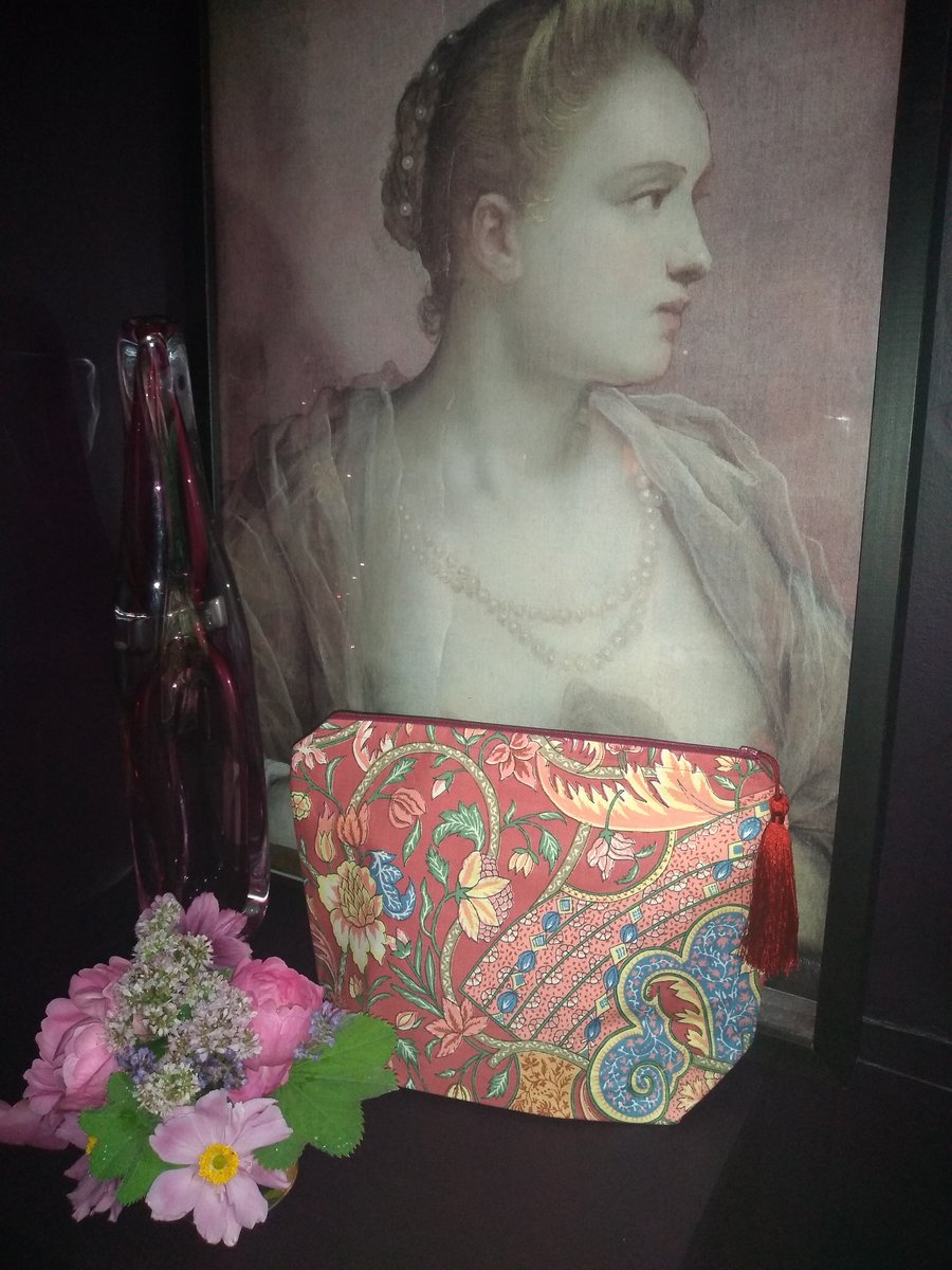 Large Vintage Fabric Cosmetic Bag