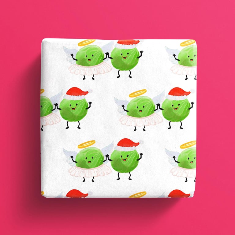 Sprout Wrapping Paper, Cute Angel & Christmas Sprout Gift Wrap