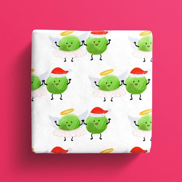 Sprout Wrapping Paper, Cute Angel & Christmas Sprout Gift Wrap