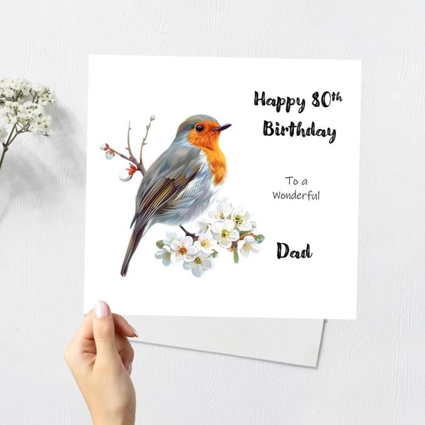 Robin Birthday Card Handmade and Personalised Card for Mum Dad Robin Gift
