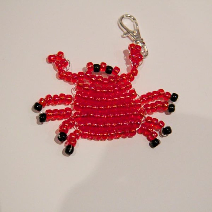 Seed Bead Crab Keyring