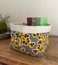 Mustard and grey cotton and linen effect reversible storage basket plant pot