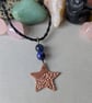 Copper star pendant with blue tiger eye beads and macrame necklace