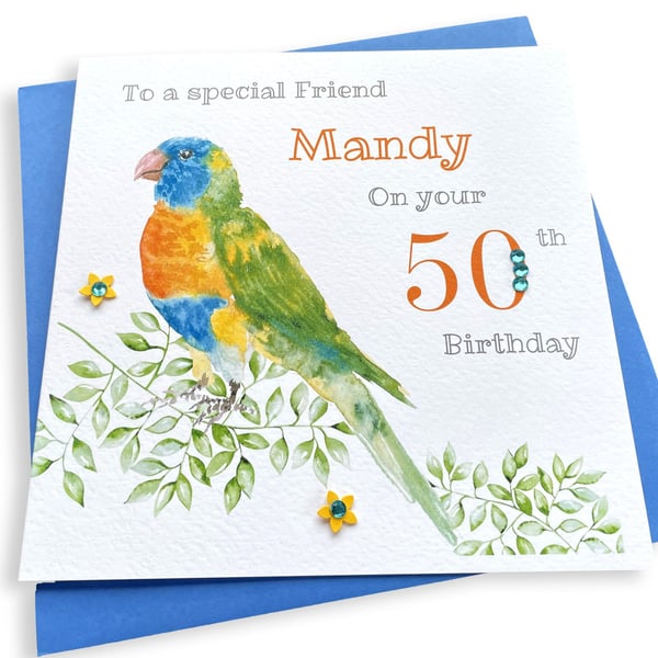 Personalised Handmade Lorikeet - Parrot Birthday Card