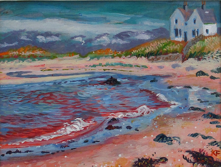 Cottage on the shore, Anglesey - Original Acrylic Painting on Paper