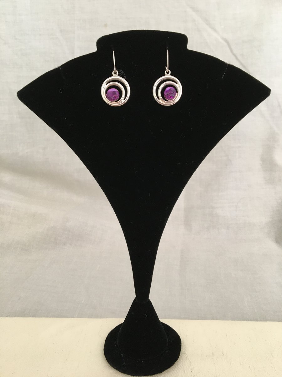 Double Circle Mulberry Wine Centred Drop Earrings.
