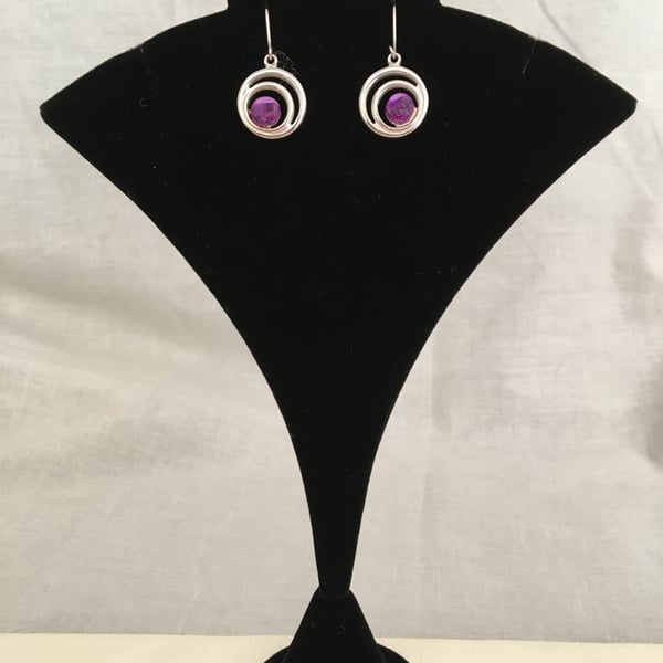 Double Circle Mulberry Wine Centred Drop Earrings.