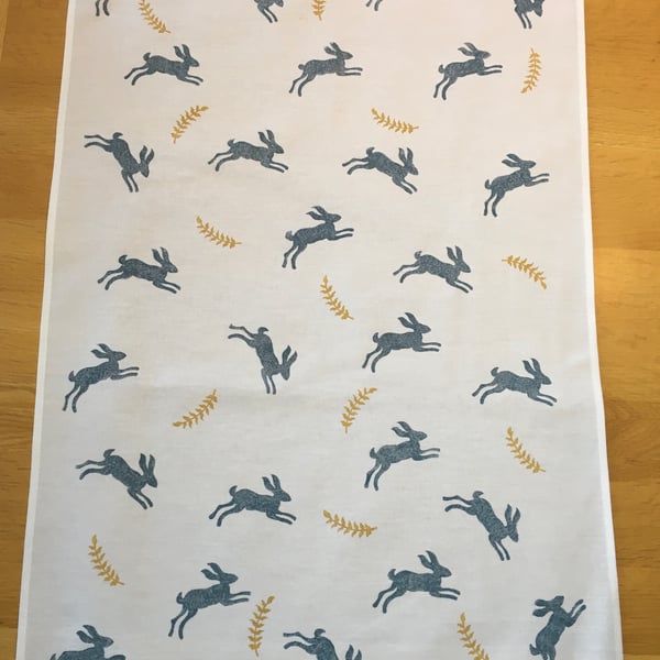 Hand Block Printed Tea Towel - Hares and Ferns