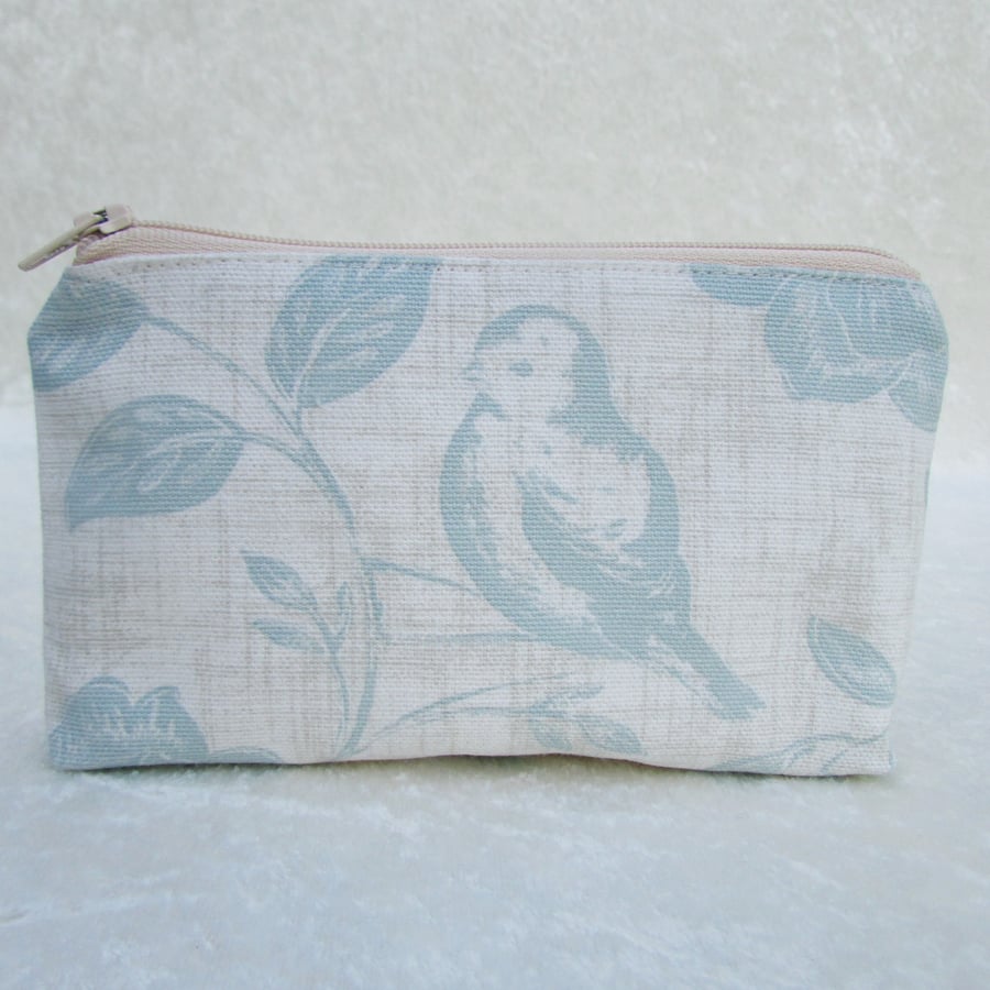 Large purse with bird in pale duck-egg blue