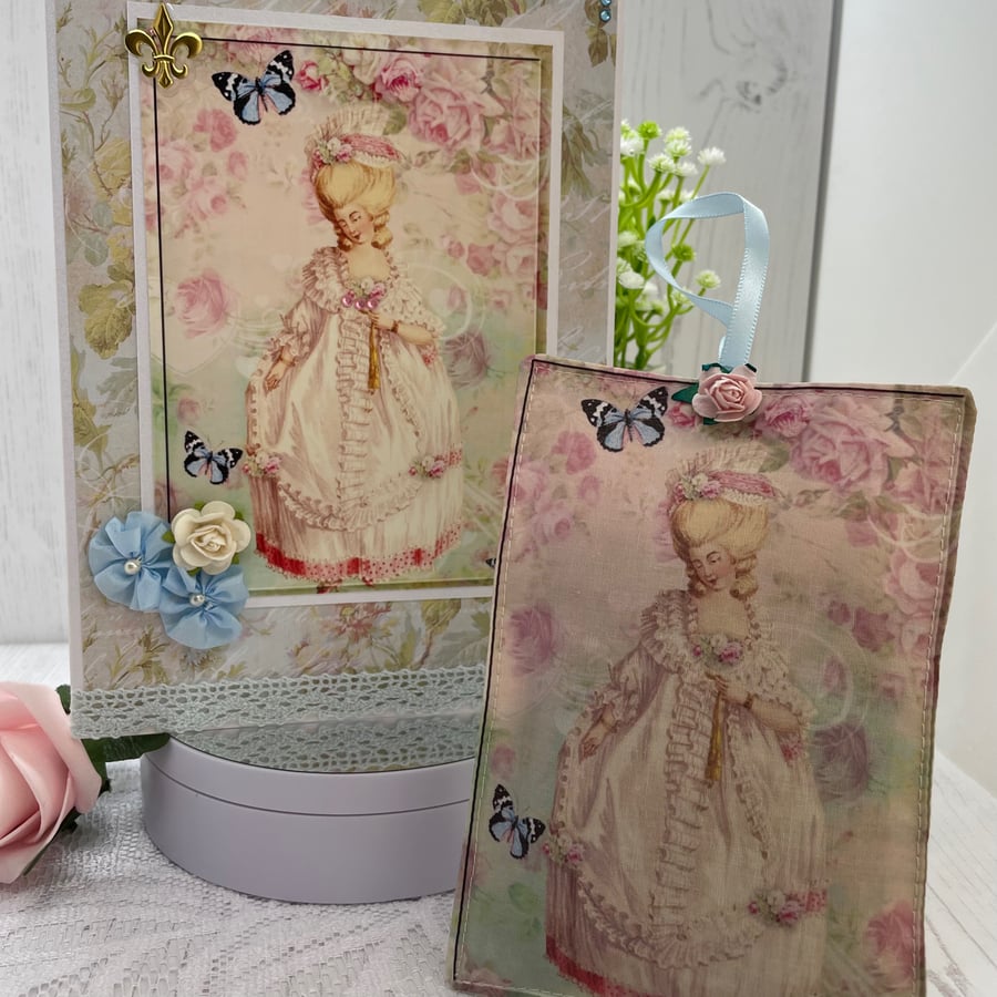 Marie Antoinette greeting Card & lavender sachet gift set PB12