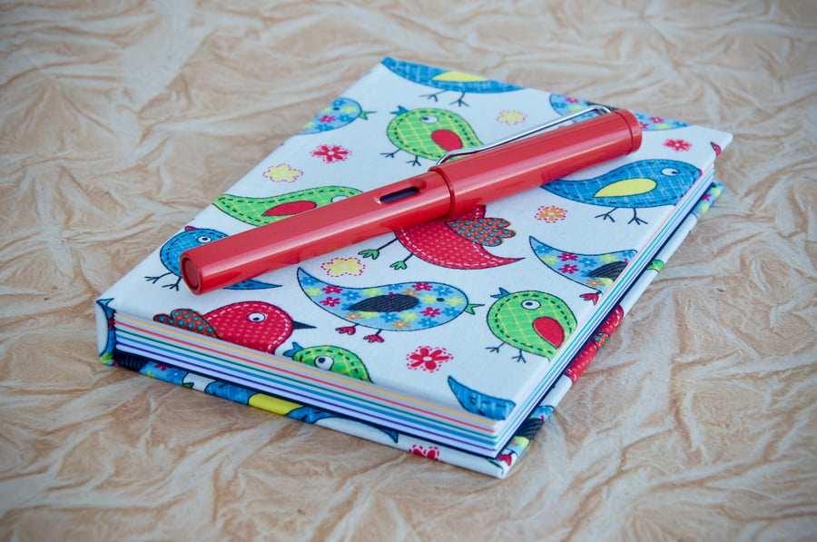 A6 Hardback notebook with full cloth bright bird cover