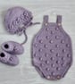 Hand Knitted Baby Outfit – Romper, Hat & Booties - Image 1