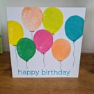Colourful balloon birthday card handprinted