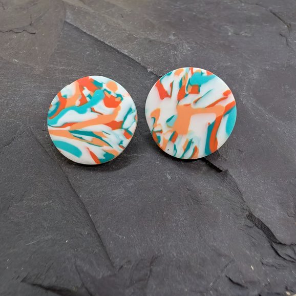 Bright marble effect orange and turquoise studs
