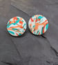 Bright marble effect orange and turquoise studs