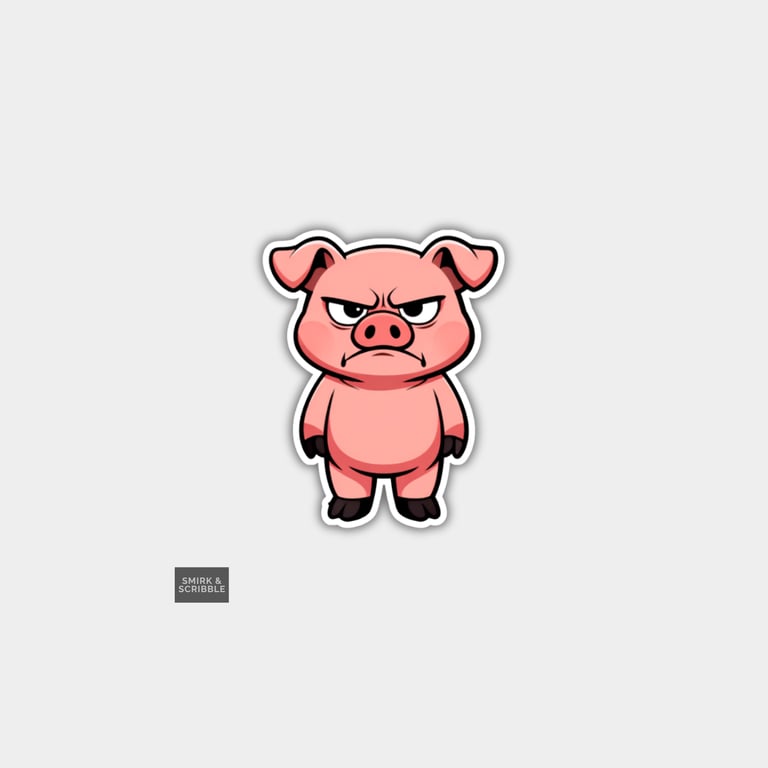 Funny Novelty Vinyl Sticker - Grumpy Pig