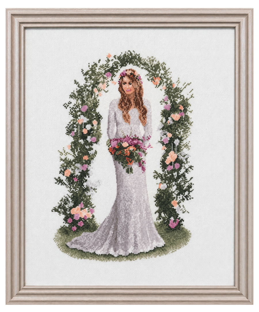 Laura by John Clayton – Completed Bridal Cross-Stitch in Ash Wood Frame
