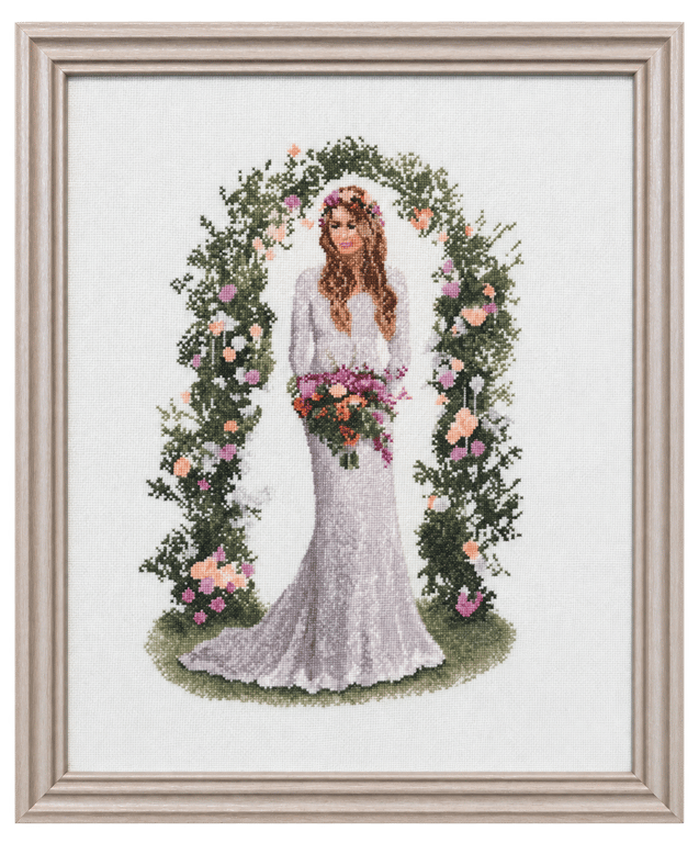 Laura by John Clayton – Completed Bridal Cross-Stitch in Ash Wood Frame