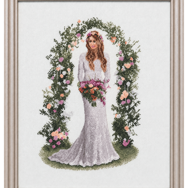 Laura by John Clayton – Completed Bridal Cross-Stitch in Ash Wood Frame