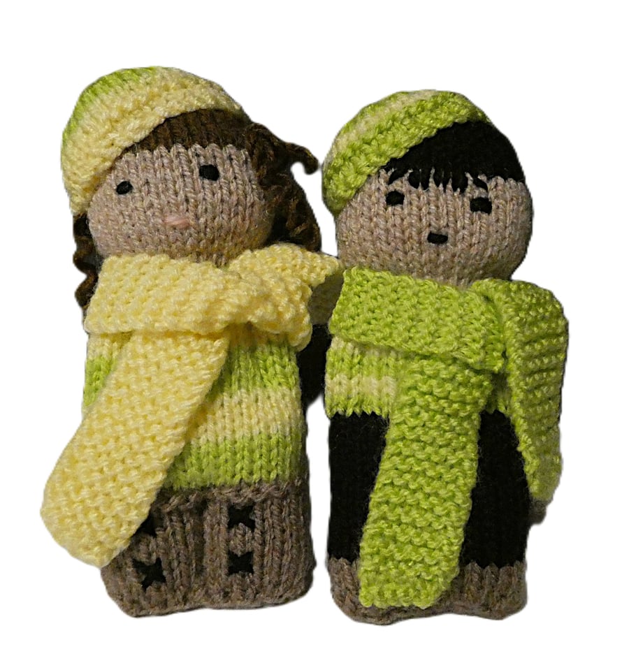 Handmade knitted pair of pocket dolls - children