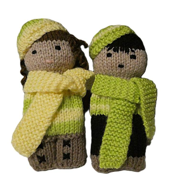 Handmade knitted pair of pocket dolls - children