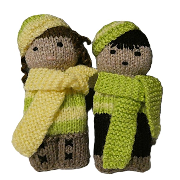 Handmade knitted pair of pocket dolls - children