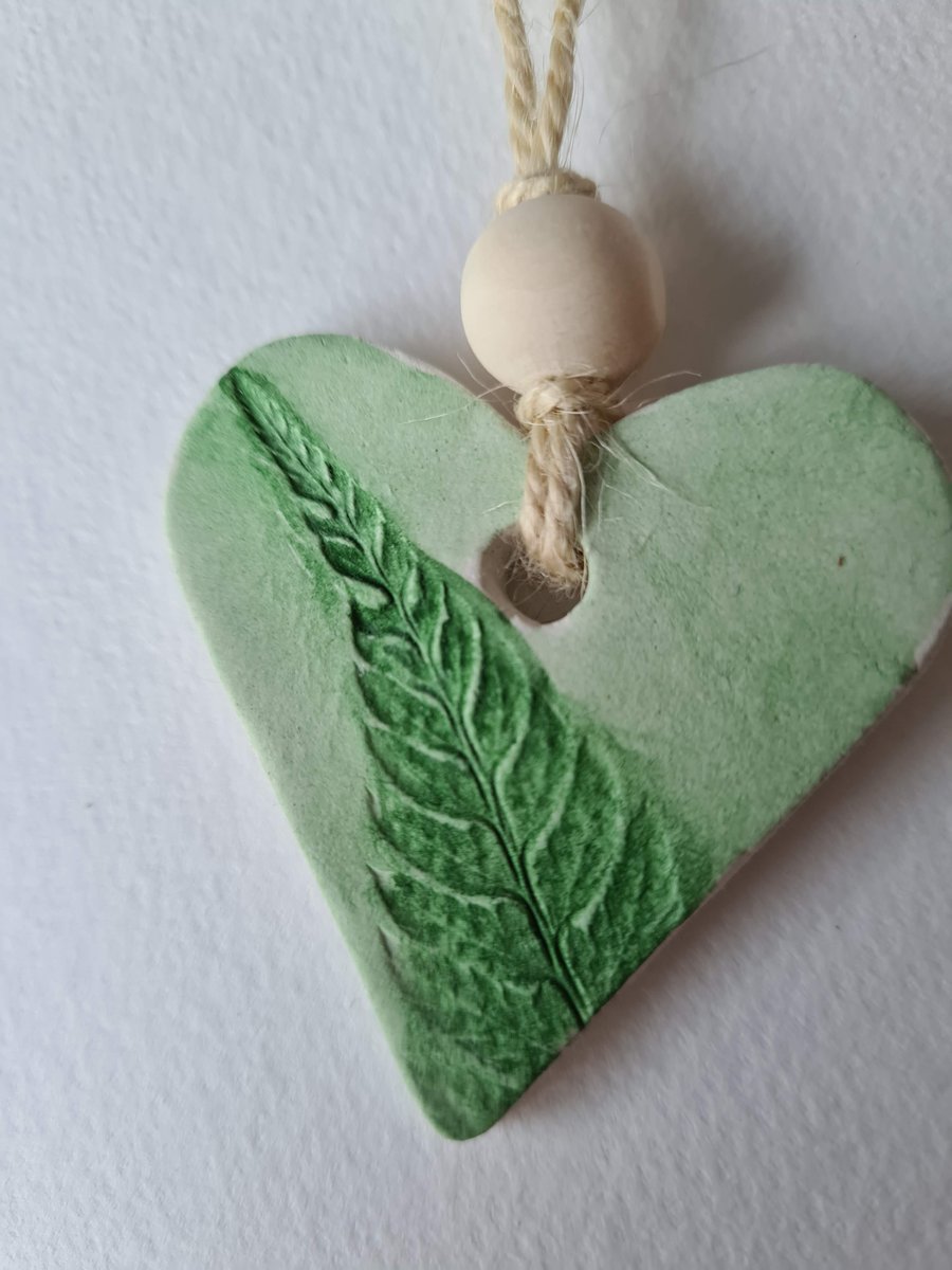 Fern print clay gift tag hanging decoration free delivery