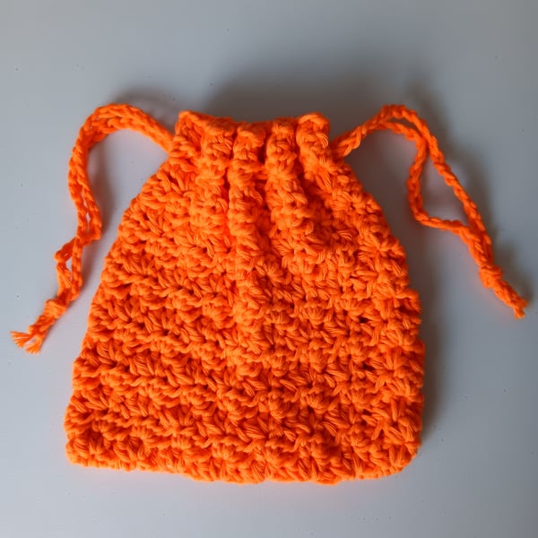 Crochet Drawstring Bag (Sunshine Orange) - pretty and practical!