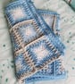Blue tones patchwork blanket, crochet  - Image 3