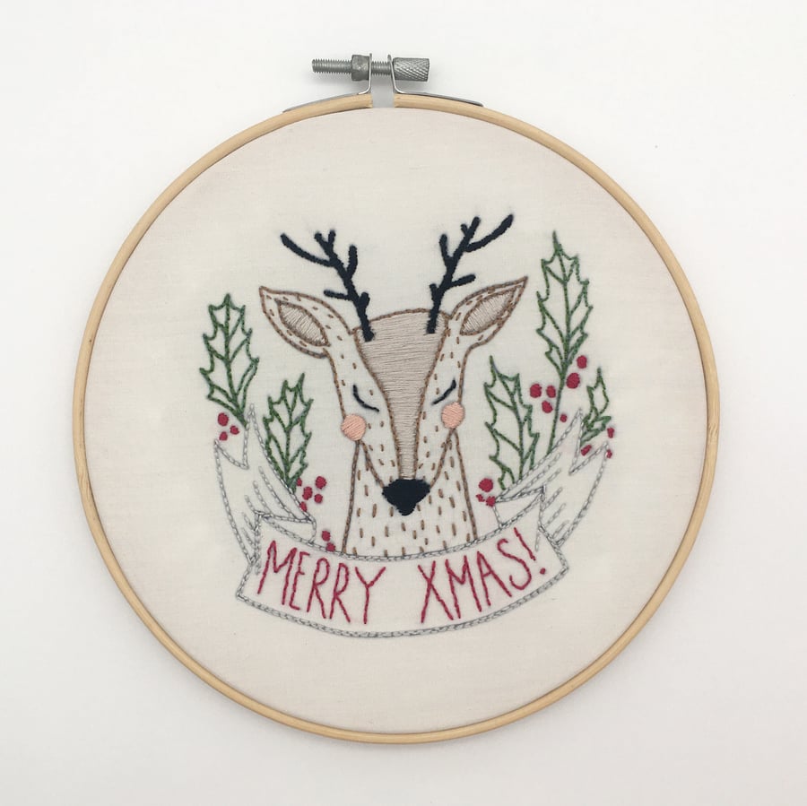 Christmas Embroidery Kit - Christmas Reindeer Embroidery Kit, Hand Embroidery