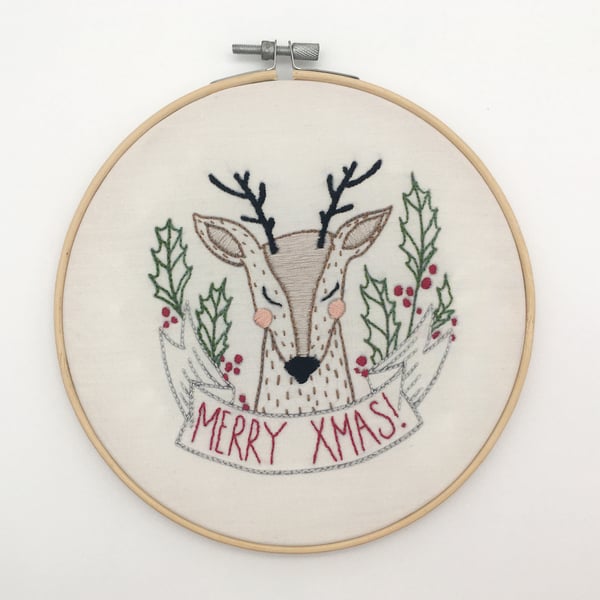 Christmas Embroidery Kit - Christmas Reindeer Embroidery Kit, Hand Embroidery