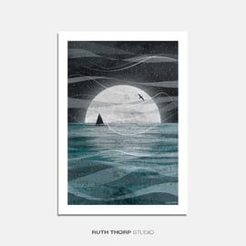 Sail on the Moon Illustrated Art Print 