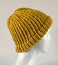 Mustard Coloured Unisex Chunky Beanie with Fixed Brim, Available in two sizes 