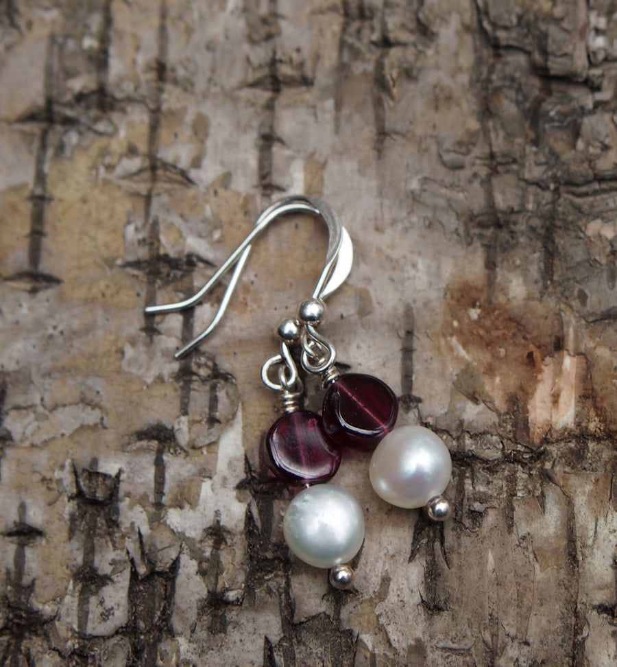 Garnet and pearl earrings